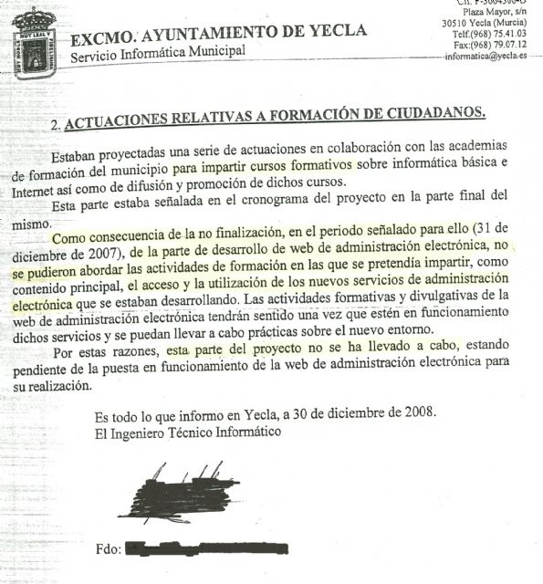 '¿Qué pasó con el dinero de los cursos de formación de la Oficina Virtual de Yecla?'