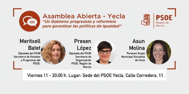 Meritxell Batet participa este viernes en el acto por el día de la mujer de los socialistas yeclanos